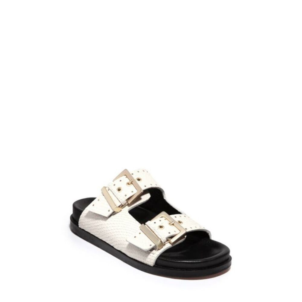 ALLSAINTS Womens White Scale Mae Round Toe Wedge Slip On Slide Sandals Shoes 5